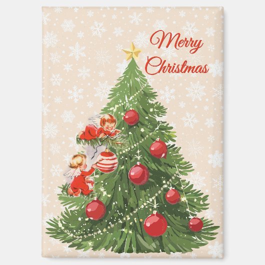 Engelen versieren de kerstboom magneet (Voorkant)