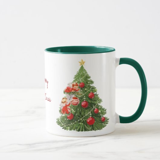 Engelen versieren de kerstboom mok (Rechts)