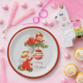 Engelen versieren de kerstboom papieren bordje (Feest)