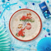 Engelen versieren de kerstboom papieren bordje (Feest)