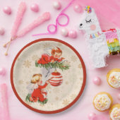 Engelen versieren de kerstboom papieren bordje (Feest)