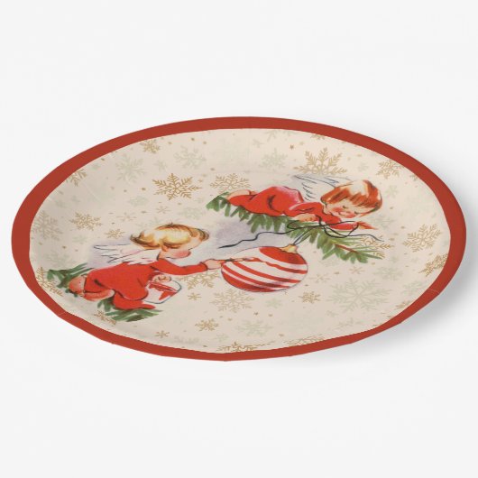 Engelen versieren de kerstboom papieren bordje (Gekanteld)