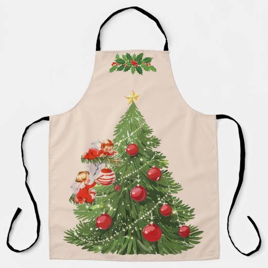 Engelen versieren de kerstboom schort (Voorkant)