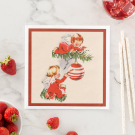 Engelen versieren de kerstboom servet