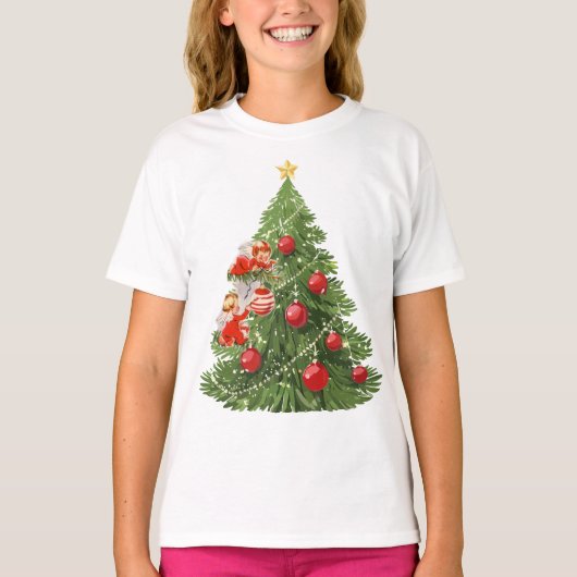 Engelen versieren de kerstboom t-shirt (Voorkant)