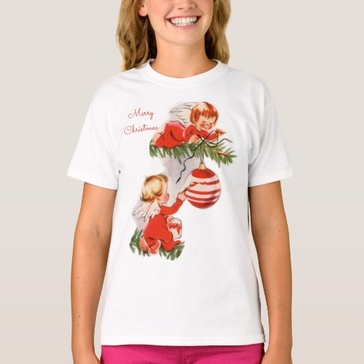 Engelen versieren de kerstboom t-shirt (Voorkant)