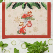 Engelen versieren de kerstboom theedoek (Gevouwen)