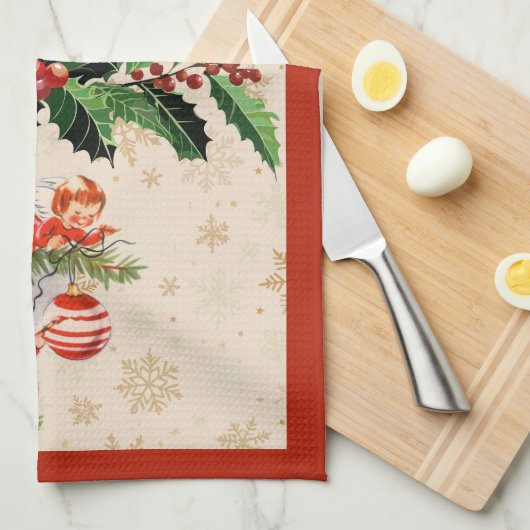 Engelen versieren de kerstboom theedoek (Quarter Fold)