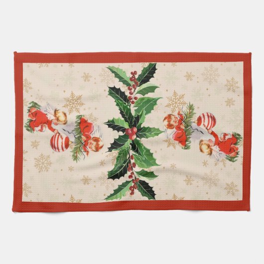Engelen versieren de kerstboom theedoek (Horizontaal)