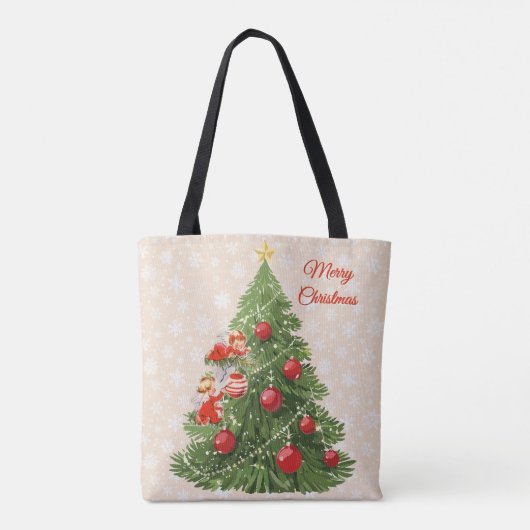 Engelen versieren de kerstboom tote bag (Achterkant)