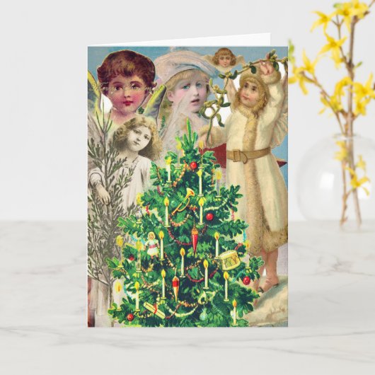  ENGELEN VIEREN KERST WENSKAART KAART (Gele Bloem)