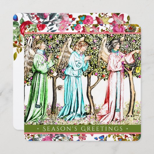 Engelen Vintage Bloem Remix Feestdagenkaart (Voorkant / Achterkant)