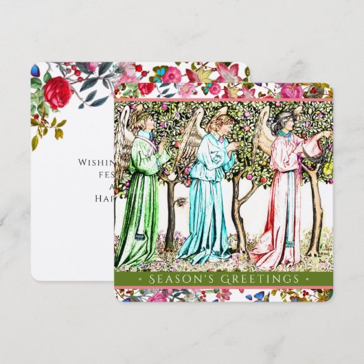 Engelen Vintage Bloemige Remix Feestdagenkaart (Voorkant / Achterkant)