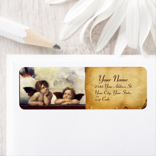 ENGELEN / Vleugelige cherubs,,bruin perkament,wit Etiket (Insitu)