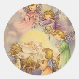 engelen waken over Baby Jesus Ronde Sticker