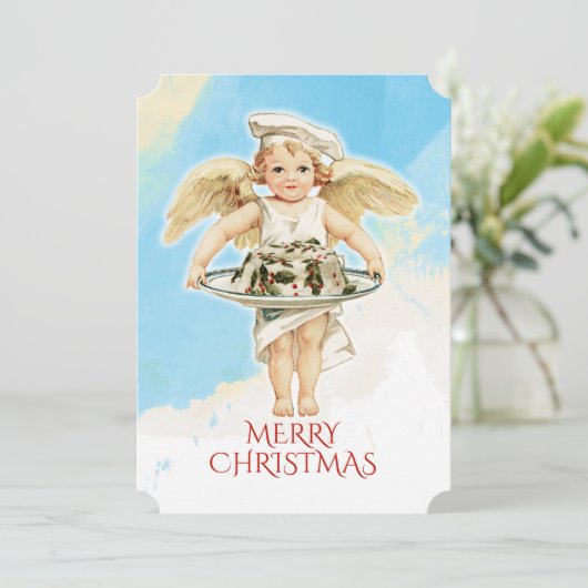  engelenkok Holly Christmas cake Feestdagenkaart (Staand voorkant)