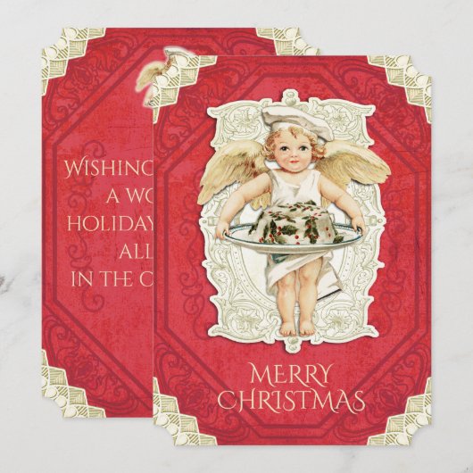  engelenkok Holly Christmas cake Feestdagenkaart (Voorkant / Achterkant)