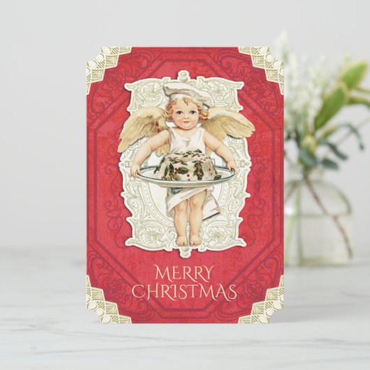  engelenkok Holly Christmas cake Feestdagenkaart (Staand voorkant)