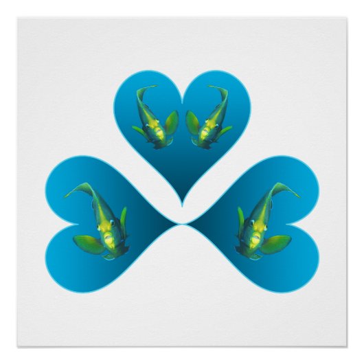 Engelenvissen Tweeling - Drie Blauwe Hart Illustra Perfect Poster (Voorkant)