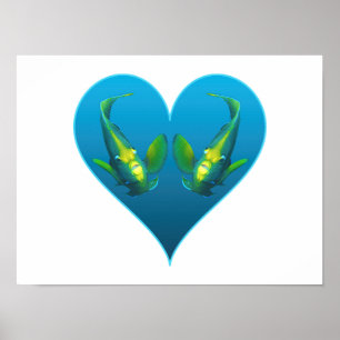 Engelenvissen Tweeling in een Blauwe Hart - Illust Poster