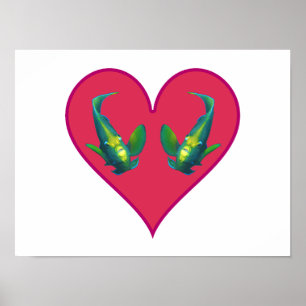 Engelenvissen Tweeling in een Rode Hart - Illustra Poster