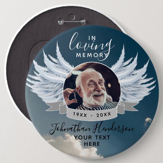 Engelenvleugels Foto Liefdevolle Herinnering Uitva Ronde Button 6,0 Cm (Voorkant /achterkant)