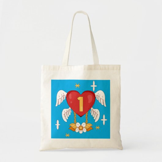 Engelenvleugels Hart Met Nummer Een in het midden Tote Bag (Voorkant)