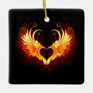Engelenvuurhart met vleugels keramisch ornament