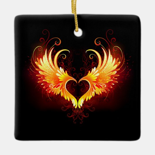 Engelenvuurhart met vleugels keramisch ornament (Voorkant)