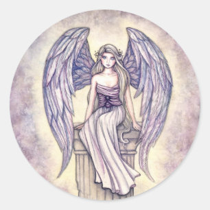 Engelenzitplaatsstickers door Molly Harrison Ronde Sticker