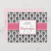 ENGELH Roze Rose Damask Quinceanera Uitnodiging (Voorkant / Achterkant)