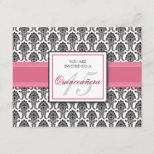 ENGELH Roze Rose Damask Quinceanera Uitnodiging