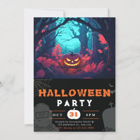 Engelig bos en Jack-O'Lanterns Zwarte Halloween Kaart (Voorkant)
