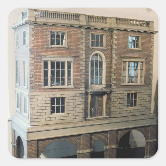 Engels balustraded doll's house with balcony vierkante sticker (Voorkant)