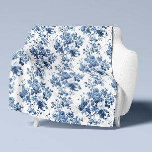 Engels Bloemen Blauw en Wit Elegant Home Sherpa Deken