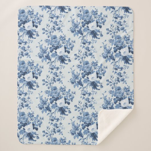 Engels Bloemen  Blauw en Wit Elegant Home Sherpa Deken (Voorkant)
