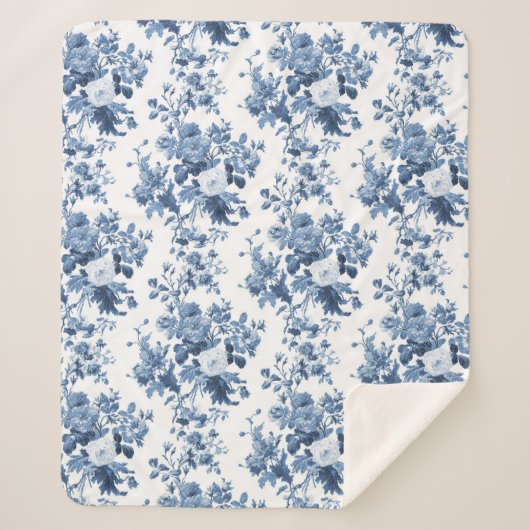 Engels Bloemen Blauw en Wit Elegant Home Sherpa Deken (Voorkant)