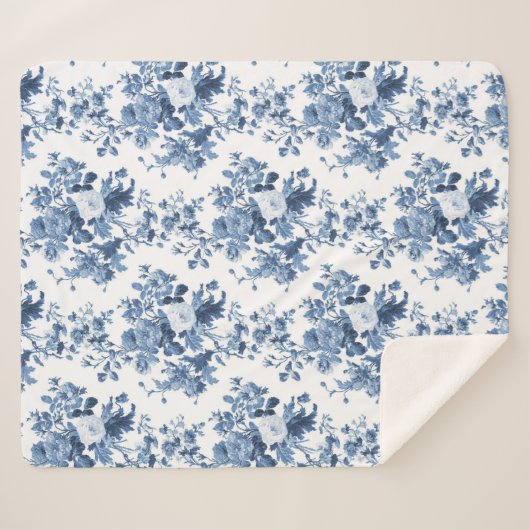Engels Bloemen  Blauw en Wit Elegant Home Sherpa Deken (Voorkant (horizontaal))