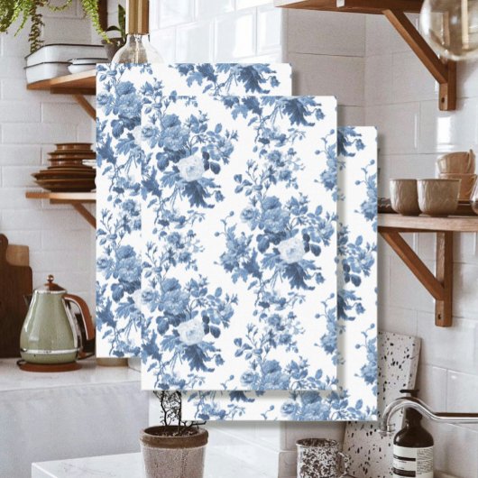 Engels Bloemen  Blauw en Wit LG Decoupage Tissuepapier