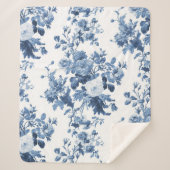Engels Bloemen  Blauw Wit Elegant Home LG Sherpa Deken (Voorkant)