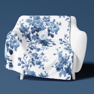Engels Bloemen  Blauw Wit Elegant Home LG Sherpa Deken