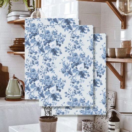 Engels Bloemen Frans Blauw en Wit LG Decoupage Tissuepapier