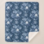 Engels Bloemen Navy Blauw en wit Elegant Sherpa Deken (Voorkant)