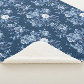 Engels Bloemen Navy Blauw en wit Elegant Sherpa Deken (3/4)