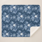 Engels Bloemen Navy Blauw en wit Elegant Sherpa Deken (Voorkant (horizontaal))