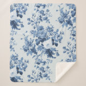  Engels Bloemenblauw Wit Elegant Home LG Sherpa Deken (Voorkant)