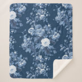  Engels Bloemenmarine Wit Elegant Home LG Sherpa Deken (Voorkant)