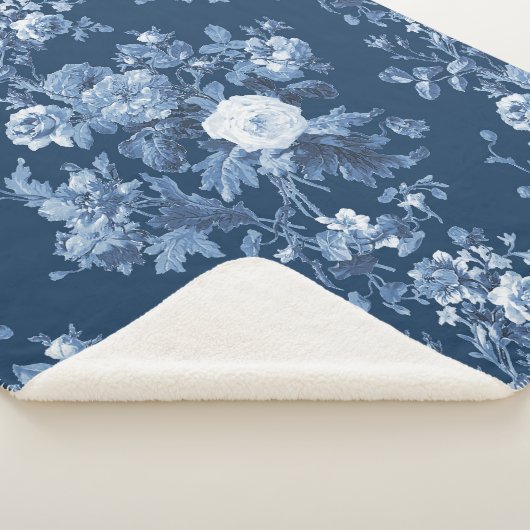  Engels Bloemenmarine Wit Elegant Home LG Sherpa Deken (3/4)