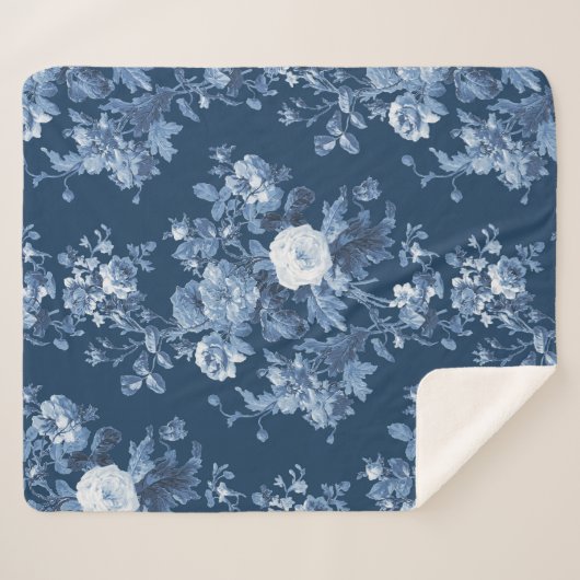  Engels Bloemenmarine Wit Elegant Home LG Sherpa Deken (Voorkant (horizontaal))