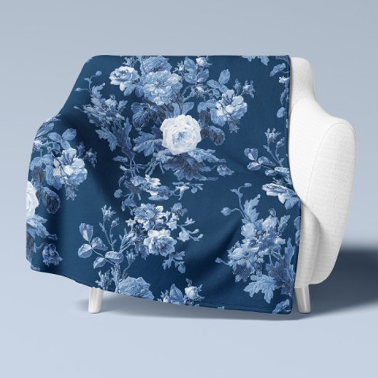  Engels Bloemenmarine Wit Elegant Home LG Sherpa Deken